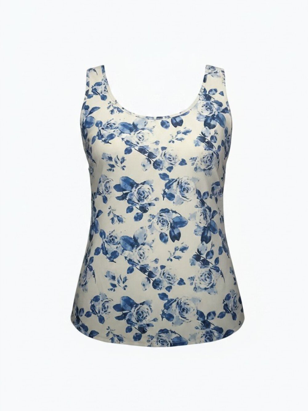 Faded Glory Blue Floral Tank Top Size XL 16-18 Sleeveless Blouse Rose Print